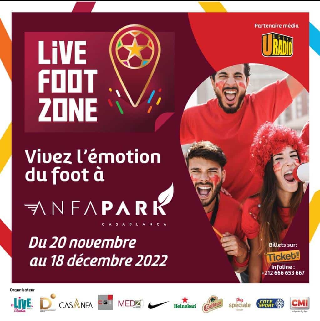 flyer of the fan zone in anfa park / thatspot casablanca wher to watch the world cup