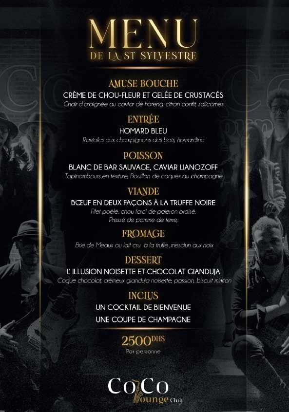 the menu of the new years eve of Coco casablanca