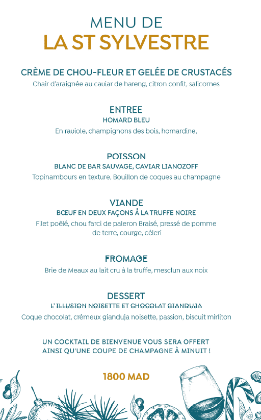 the menu of the new years eve of Louna Le béret casablanca